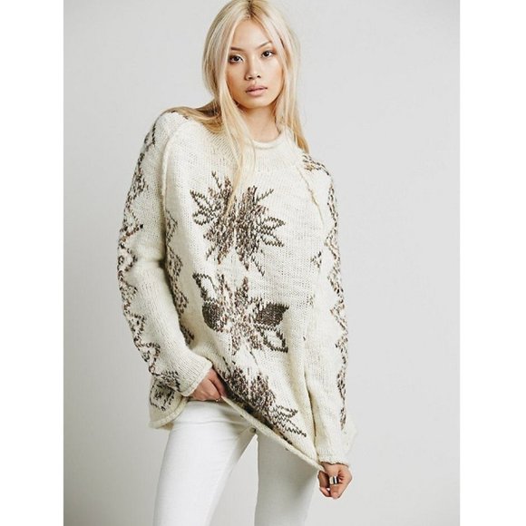 Free People Sweaters - Nwot Free People Snowflake Reflection Knit Pullover Sweater Cream SZ XS(36)